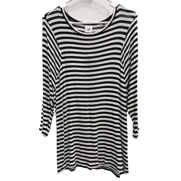 CAbi Womens Bistro Top Medium Black White Striped Jersey Casual 3/4 Sleeve #5588 - Picture 1 of 8